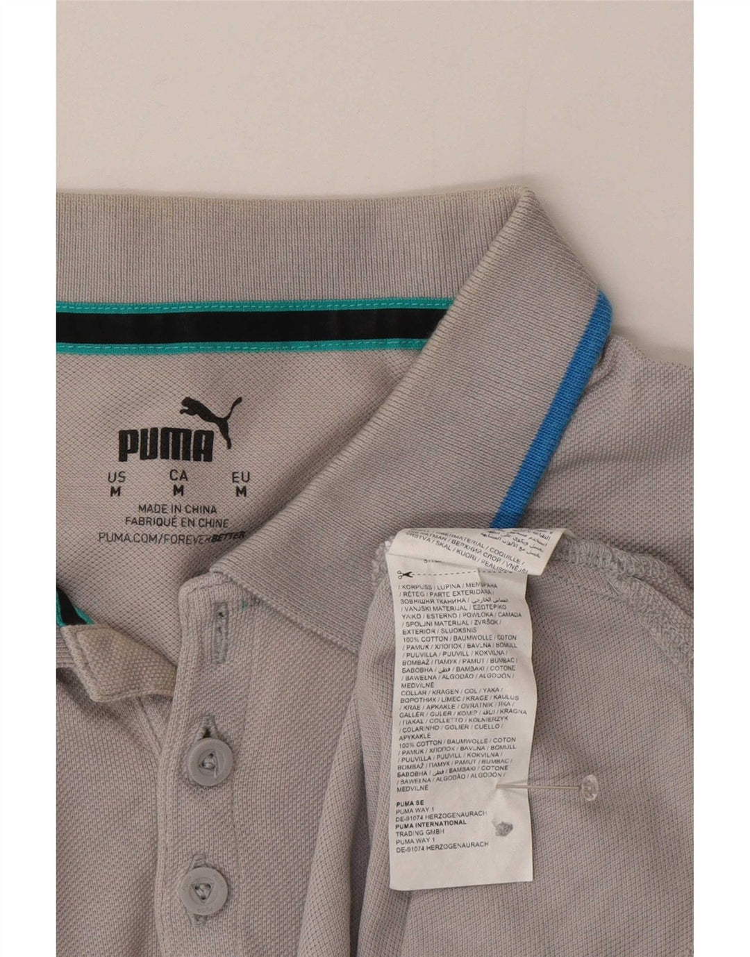 Polo da uomo Puma in cotone a righe grigio medio