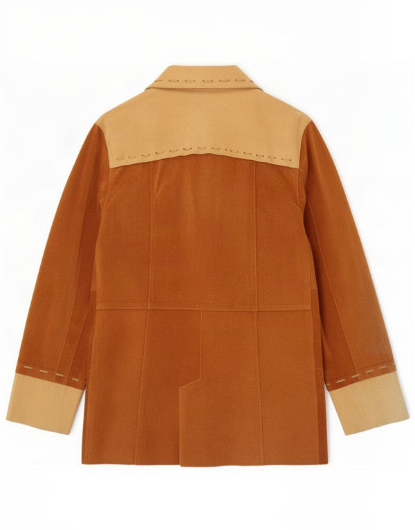 J.J.Scott Chaqueta de cuero para mujer IT 48 XL Marrón Colorblock