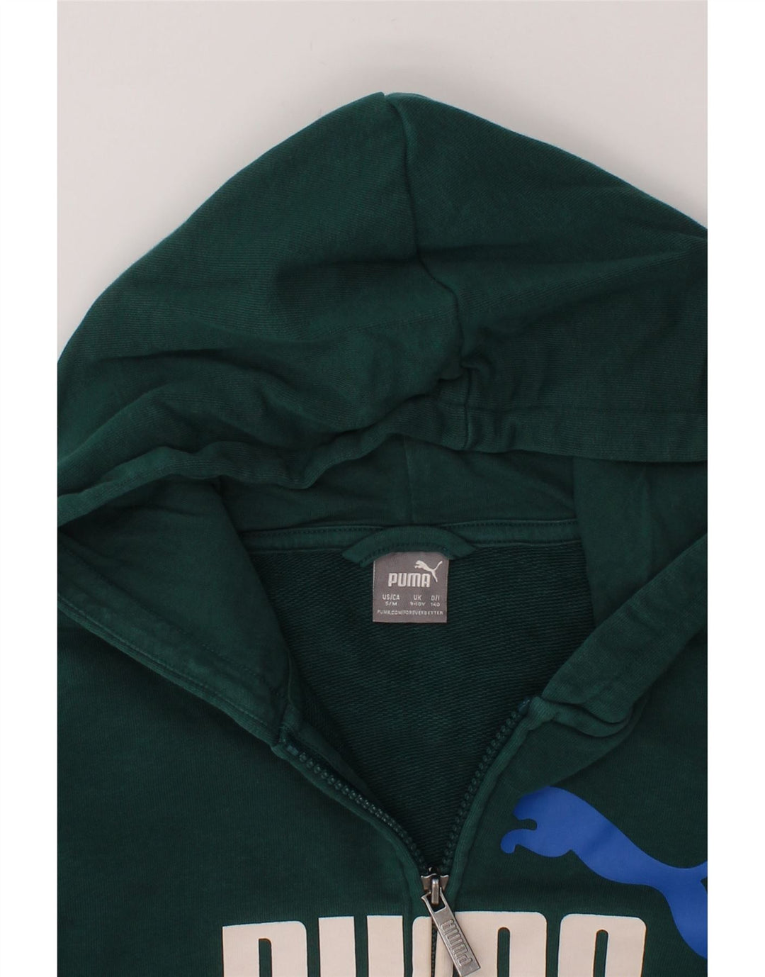 PUMA Boys Graphic Zip Hoodie Sweater 9-10 Years Green Cotton Vintage Puma and Second-Hand Puma from Messina Hembry 