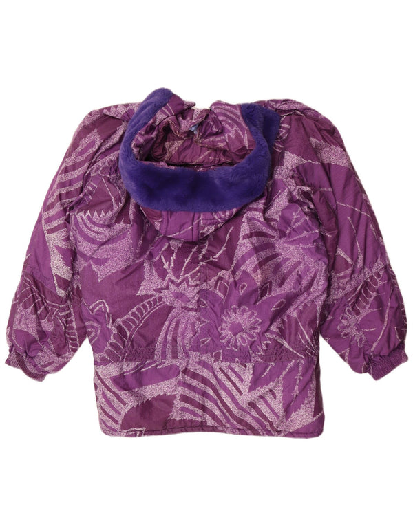 Vintage Dame Hætte Loose Fit Skijakke IT 44 Medium Purple Floral