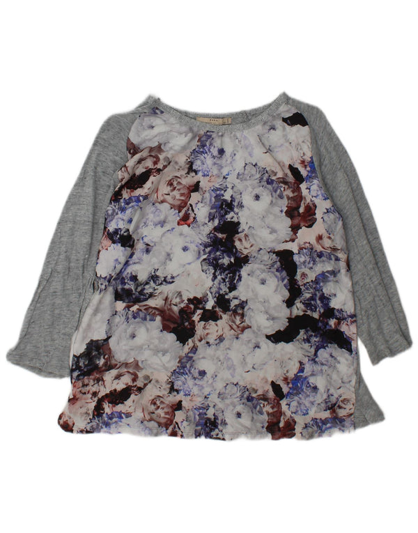 Zara Womens Long Sleeve Blouse Top UK 14 Large Grey Floral