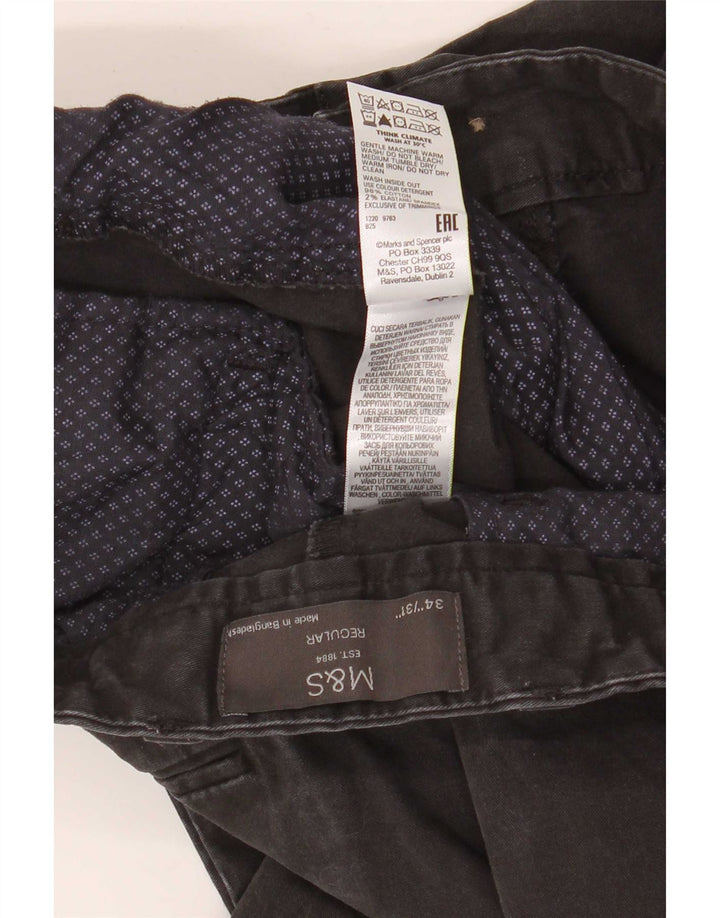 Marks & Spencer Mens Straight Regular Chino Trousers W34 L29 Black Cotton