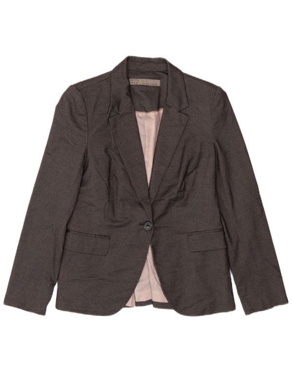 Zara Damen 1-Knopf-Blazerjacke UK 14 Large Grau Polyester