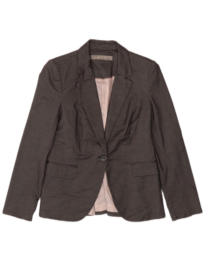 Zara Womens 1 Button Blazer Jacket UK 14 Large Grey Polyester
