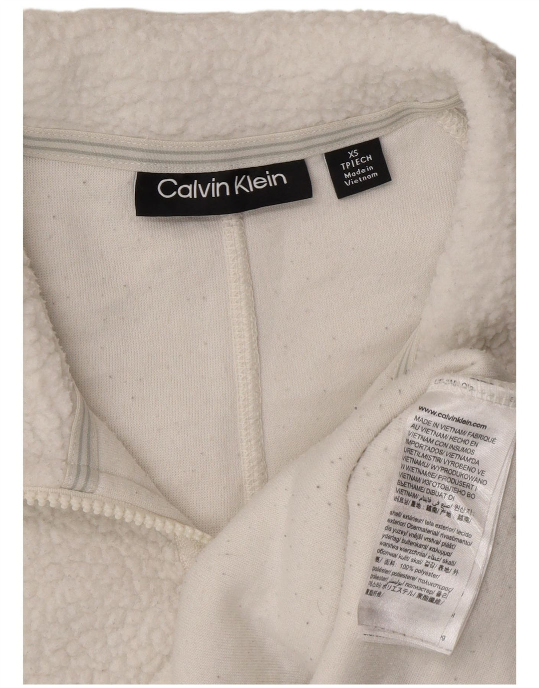 CALVIN KLEIN Suéter feminino oversized com zíper e gola em lã, 6 XS, branco