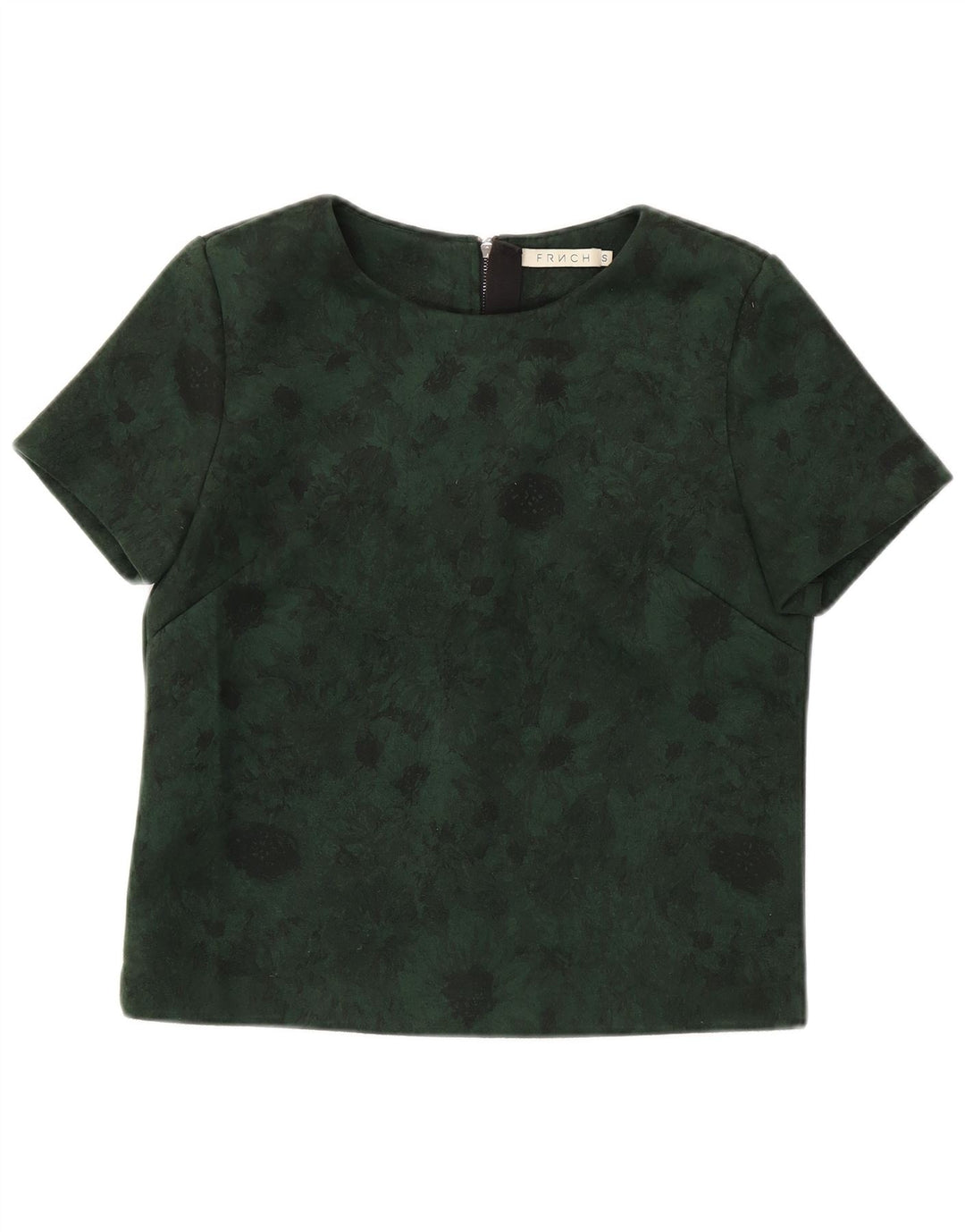 FRNCH Womens Crop Blouse Top UK 16 Small Green Floral Polyester