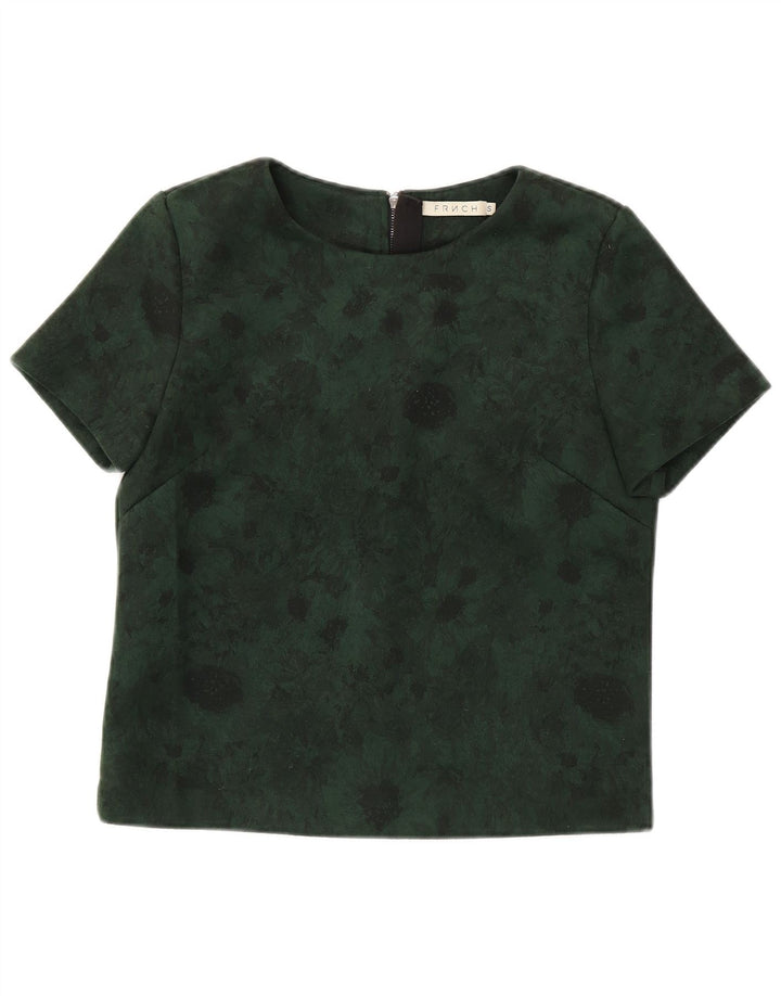 FRNCH Womens Crop Blouse Top UK 16 Small Green Floral Polyester