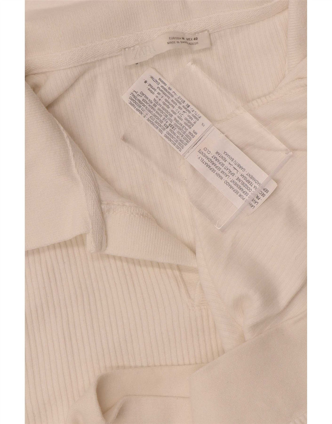 Zara Mens Polo Shirt Medium White Striped Cotton