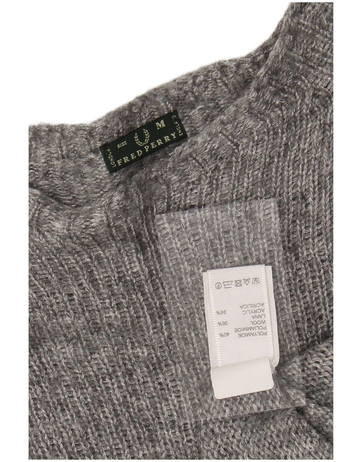 FRED PERRY Womens Boat Neck Jumper Sweater UK 14 Medium Grey Flecked