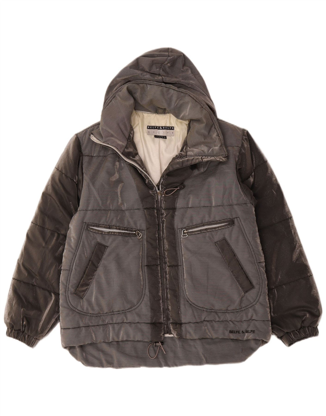 Belfe & Veste matelassée surdimensionnée à capuche pour femme UK 14 Gris moyen Colourblock
