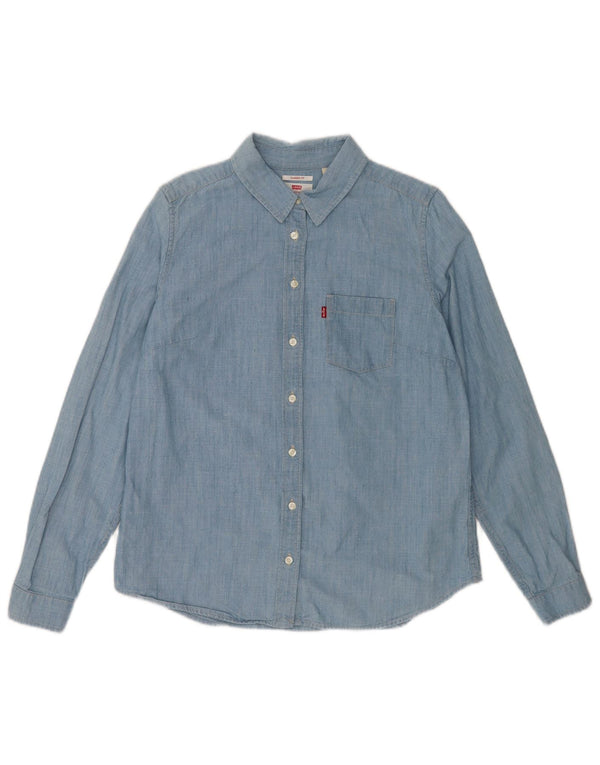Levi's Womens Classic Fit Shirt UK 14 Medium Blue Cotton
