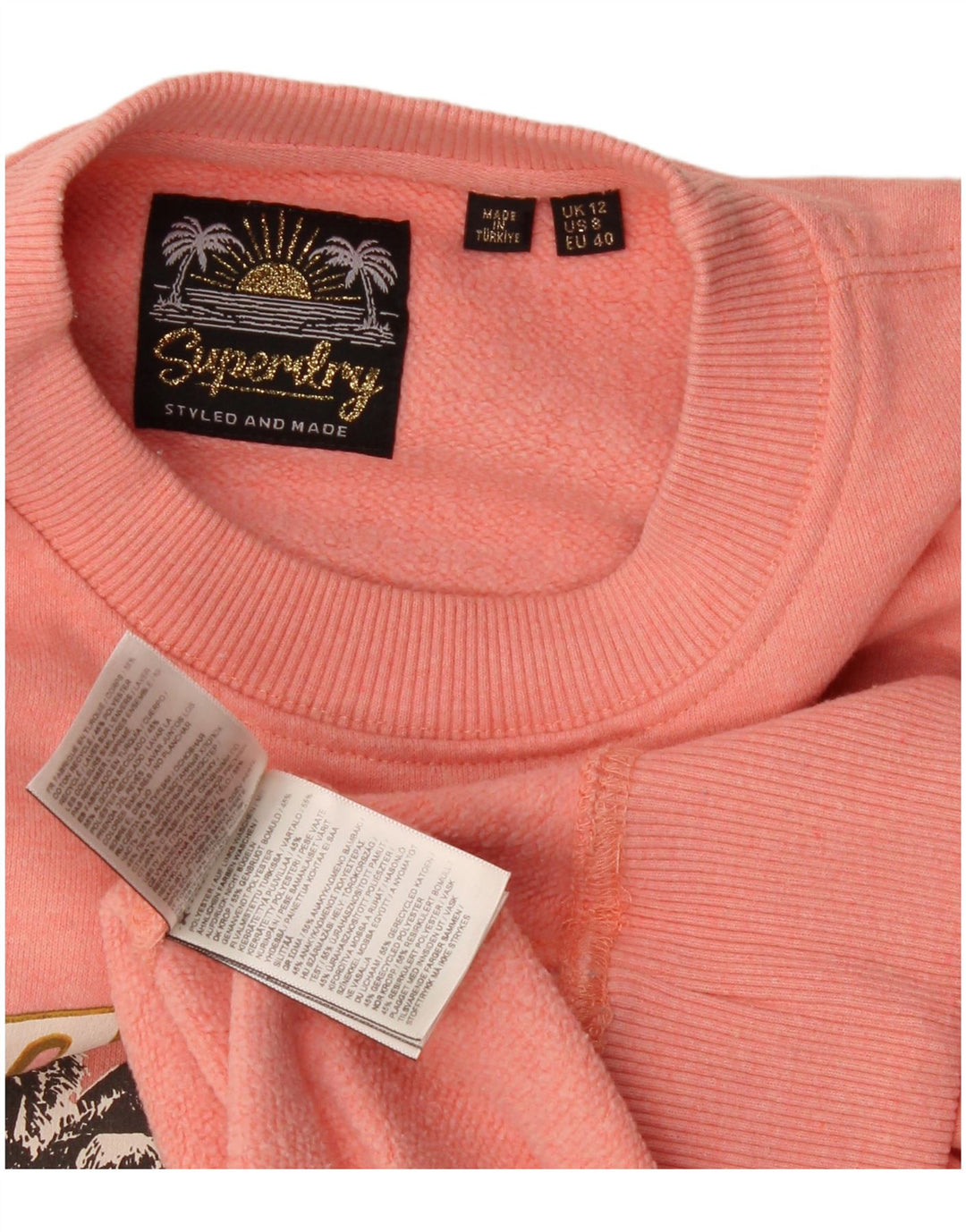 Superdry Womens Graphic Oversized Sweatshirt Jumper UK 12 Medium Pink