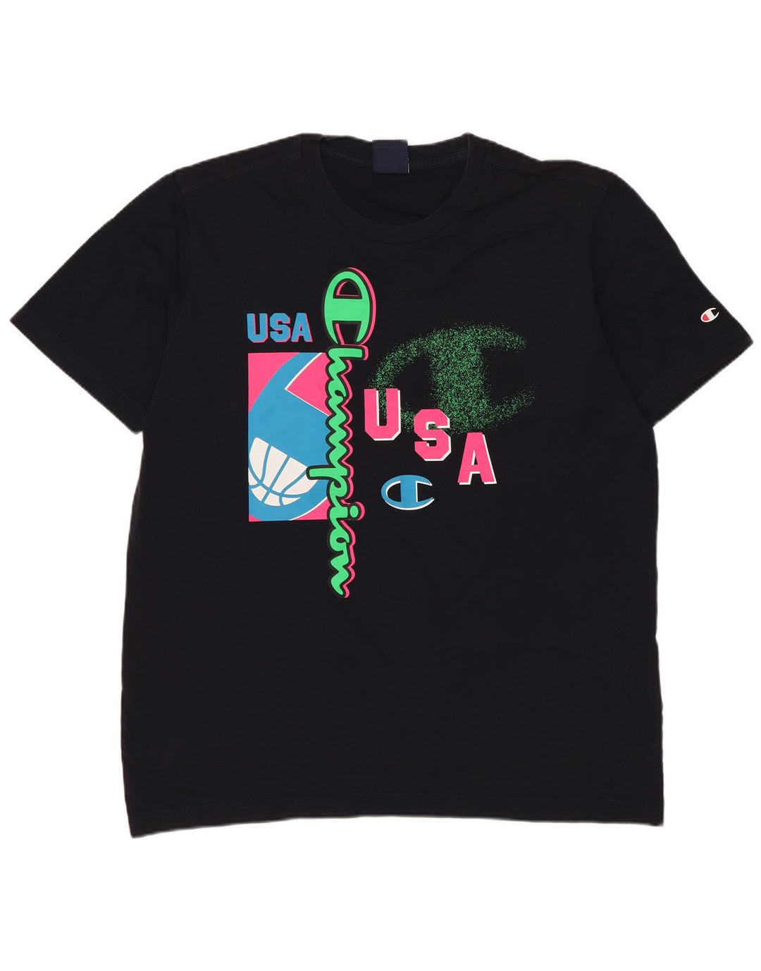 Champion Mens Graphic T-Shirt Top Medium Navy Blue Cotton