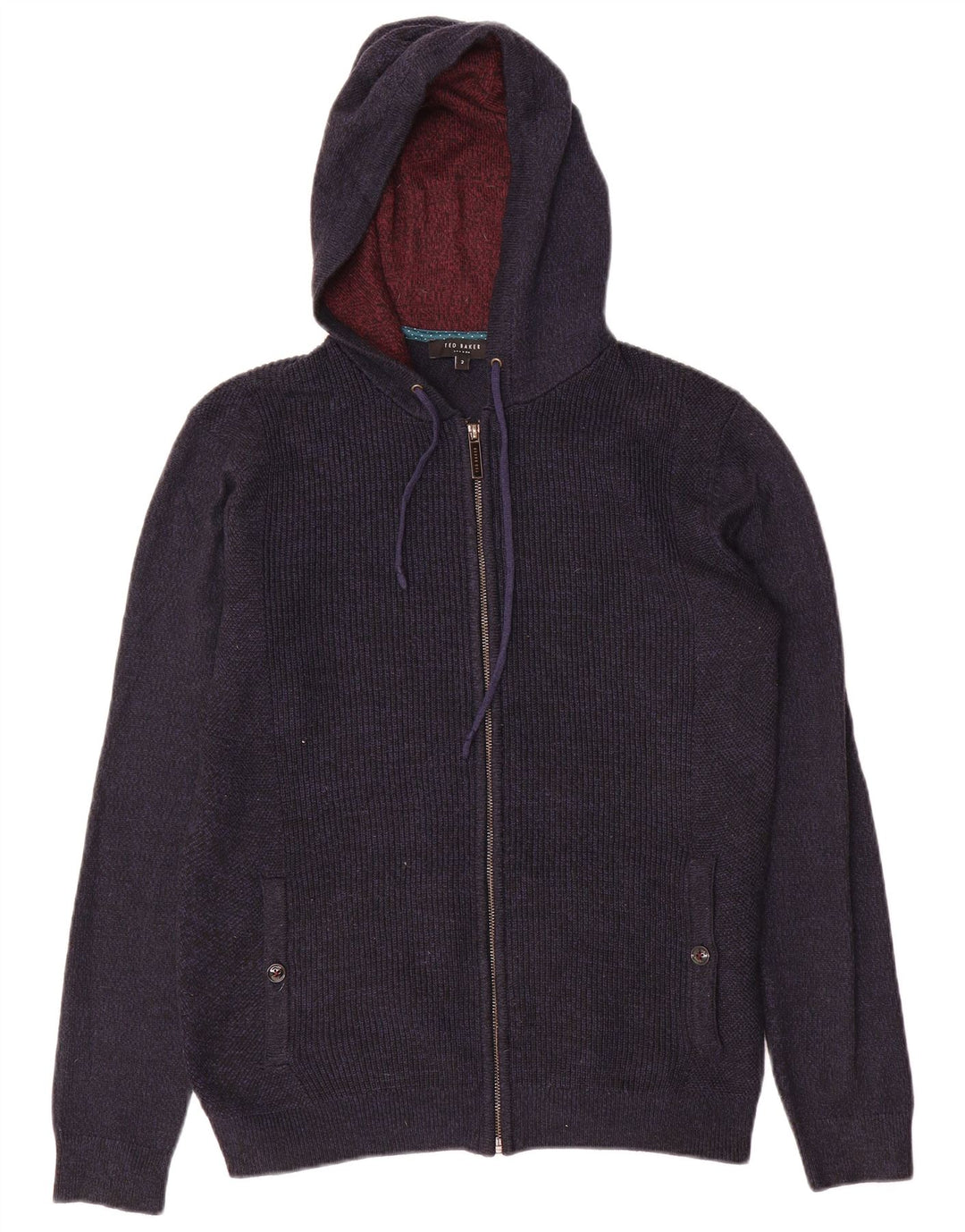 Ted Baker Mens Hooded Full Zip Cardigan Sweater Size 2 Small Navy Blue