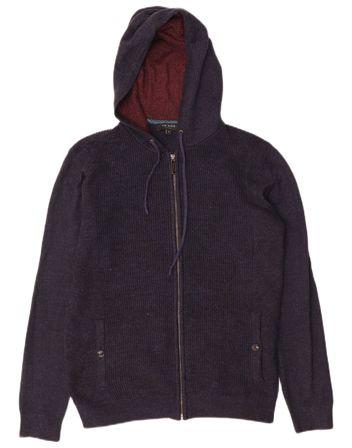 Ted Baker Mens Hooded Full Zip Cardigan Sweater Size 2 Small Navy Blue