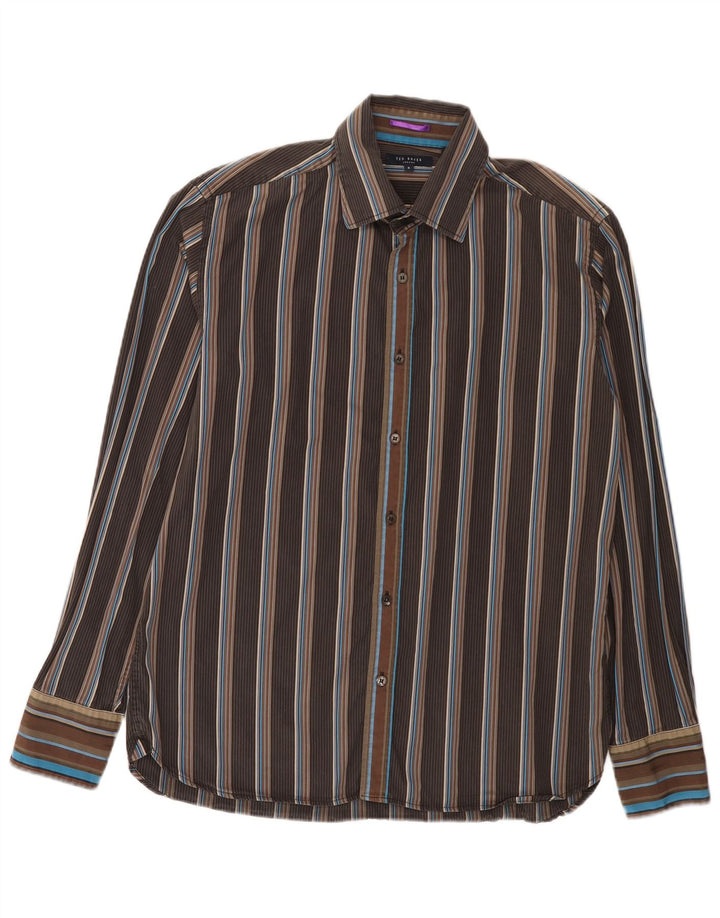 Ted Baker Mens Shirt Size 5 XL Brown Striped
