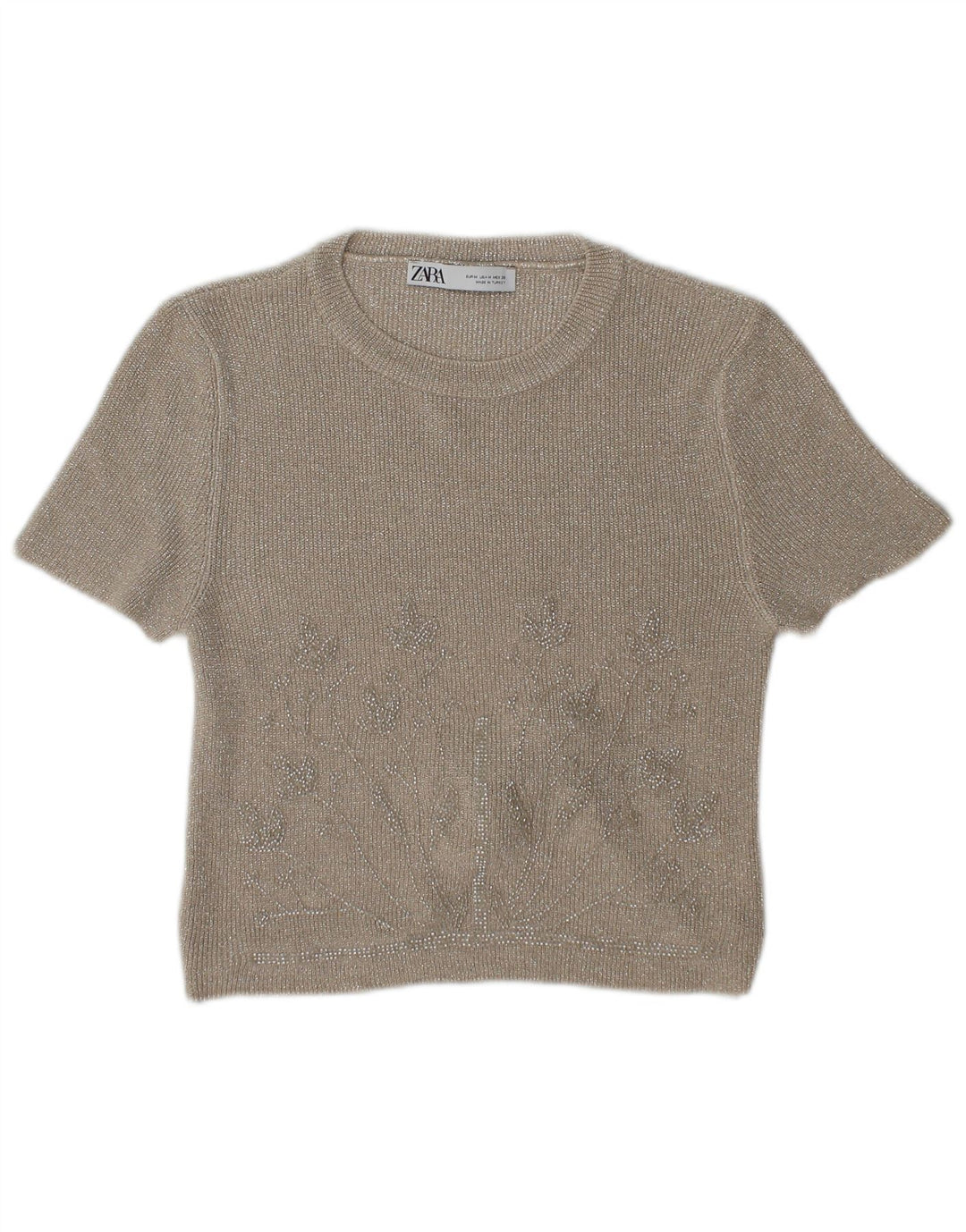 Zara Womens Crop Blouse Top UK 12 Medium Beige