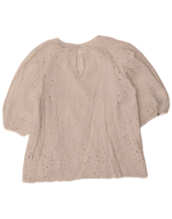 Zara Mujer Blusa Manga 3/4 Top UK 42 Medio Algodón Blanco