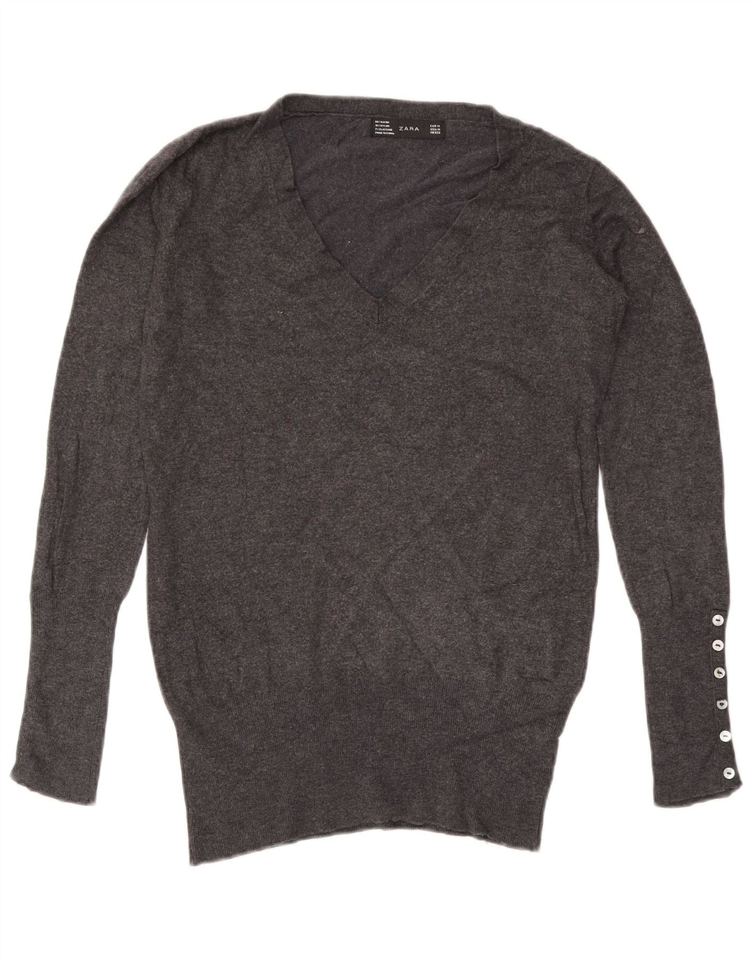 ZARA Womens V-Neck Jumper Sweater UK 14 Medium Grey Rayon