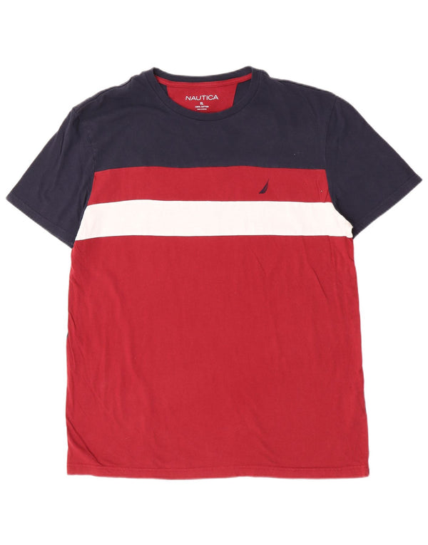 Nautica Mens T-Shirt Top XL Navy Blue Colourblock Cotton