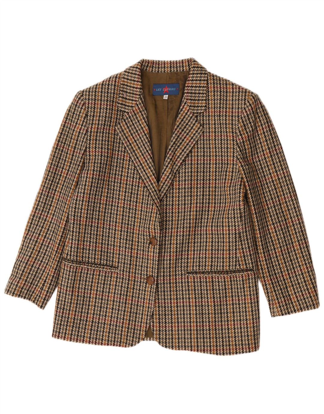 Les Copains Womens 2 Button Blazer Jacket IT 44 Medium Brown Houndstooth