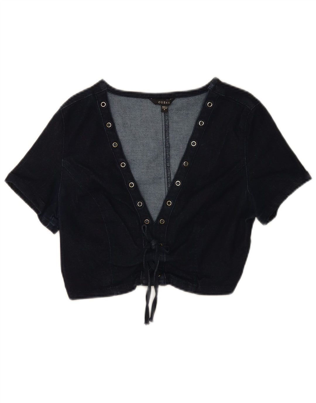 Guess Womens Denim Crop Top UK 12 Medium Navy Blue Cotton