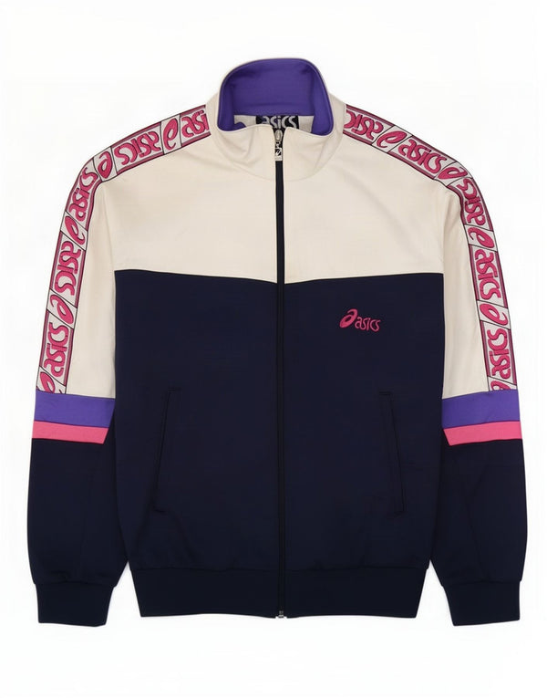 Asics Mens Graphic Tracksuit Top Jacket IT 48 Medium Navy Blue Colourblock