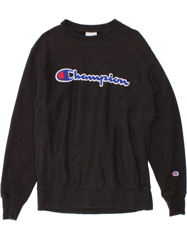 CHAMPION Mens Graphic Sweatshirt Jumper Medium Black Cotton Vintage Champion and Second-Hand Champion from Messina Hembry 
