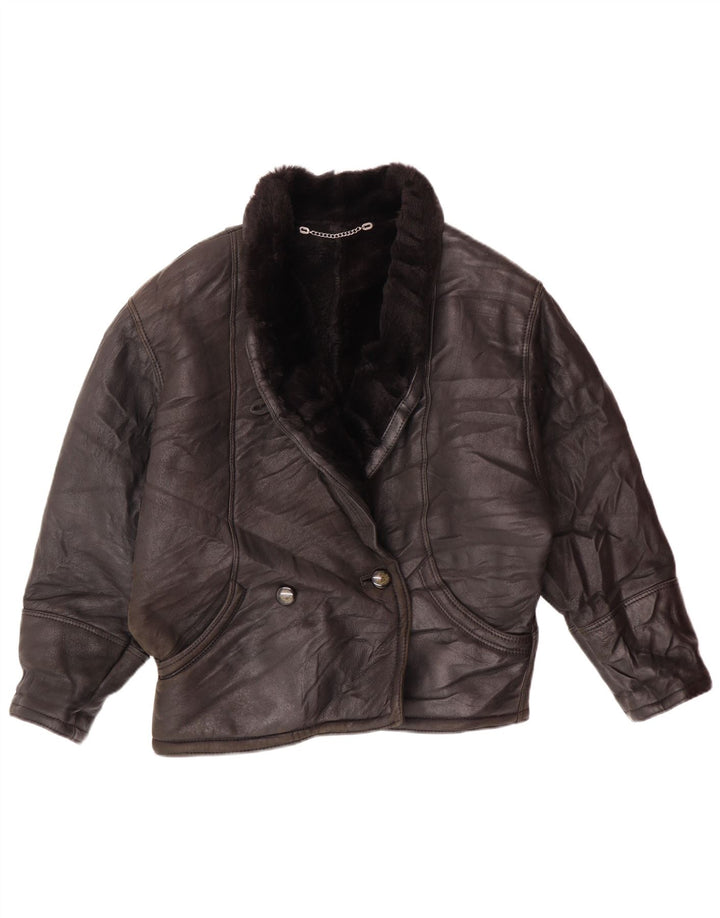 VINTAGE dobbeltradet damejakke EU 42 Large Black Shearling