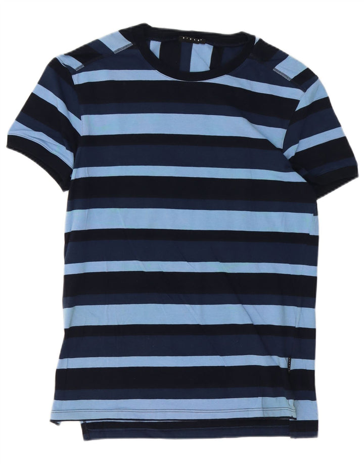 Sisley Mens T-Shirt Top Small Blue Striped Cotton