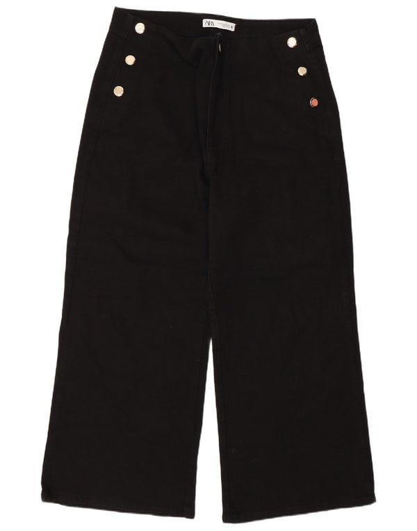 Zara Damen Crop High Rise Wide Leg Jeans EU 44 XL W34 L26 Schwarz