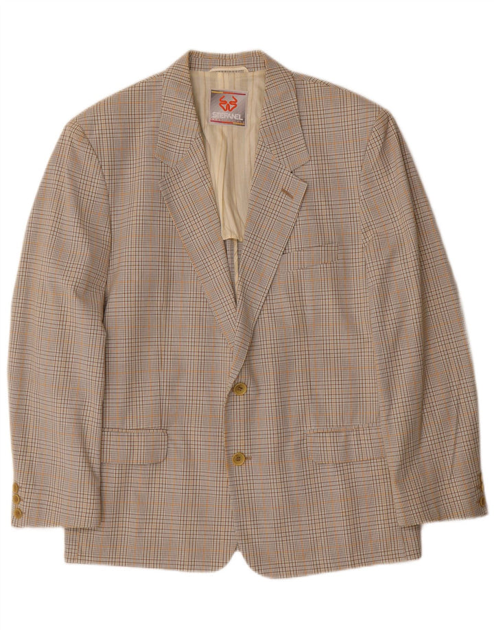 Stefanel Herre 2-knaps blazerjakke IT 48 Medium Beige ternet bomuld