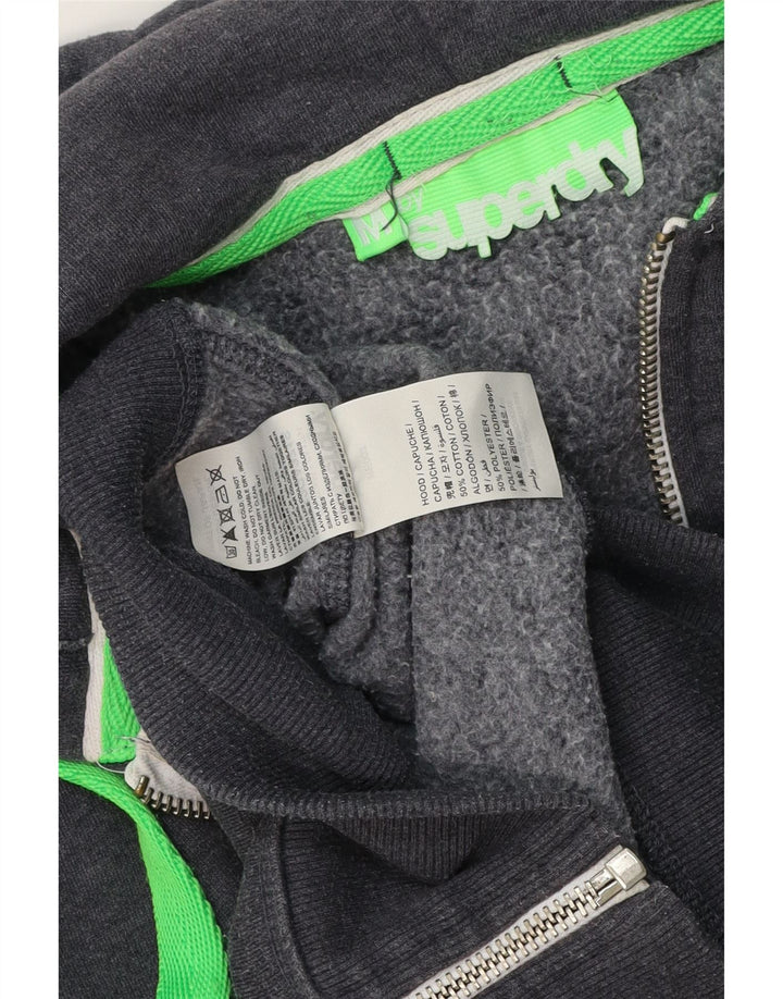 Superdry Herren-Kapuzenpullover mit Reißverschluss aus mittelgrauer Baumwolle