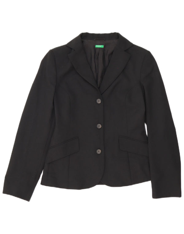 Benetton Womens 3 Button Blazer Jacket IT 42 Medium Black Polyester