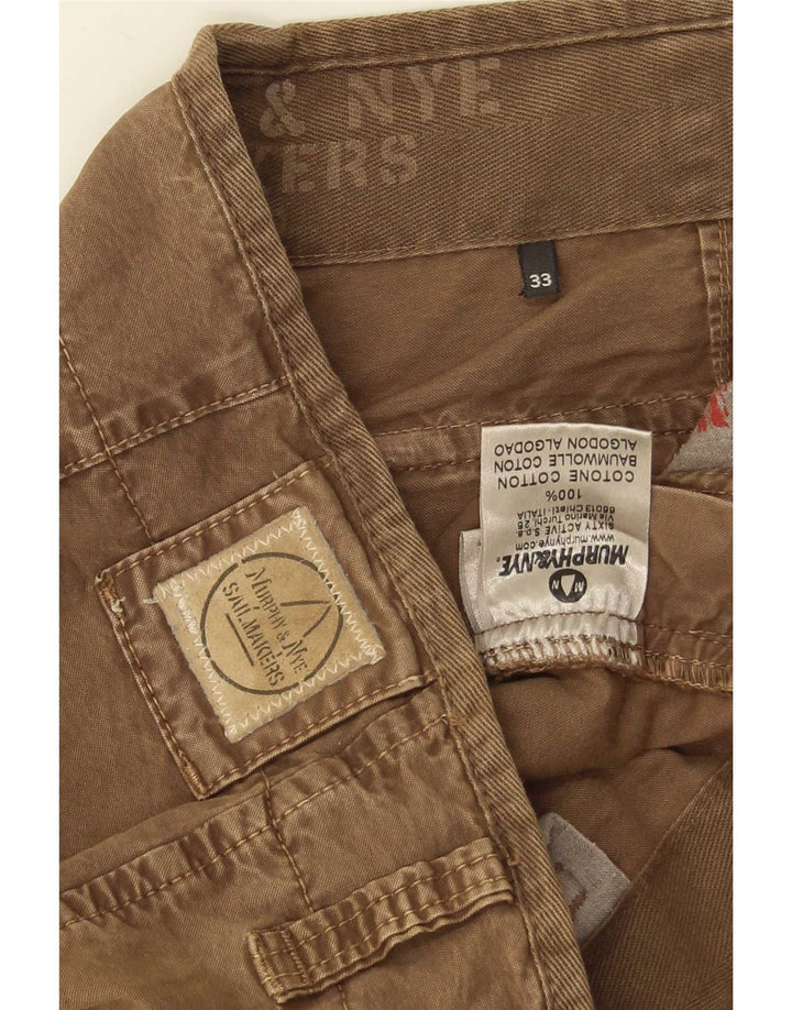 Murphy & Nye Mens Straight Cargo Trousers W33 L34 Brown Cotton
