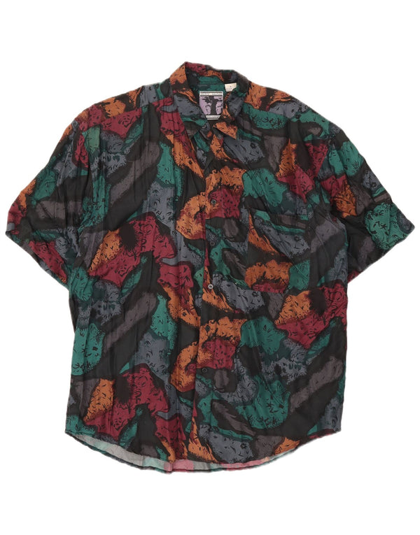 Vintage Mens Abstract Pattern Short Sleeve Shirt Medium Multicoloured Silk