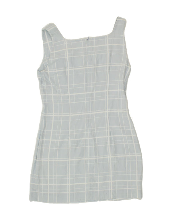 BENETTON Womens Sleeveless Sheath Dress UK 10 Small Blue Check Lyocell