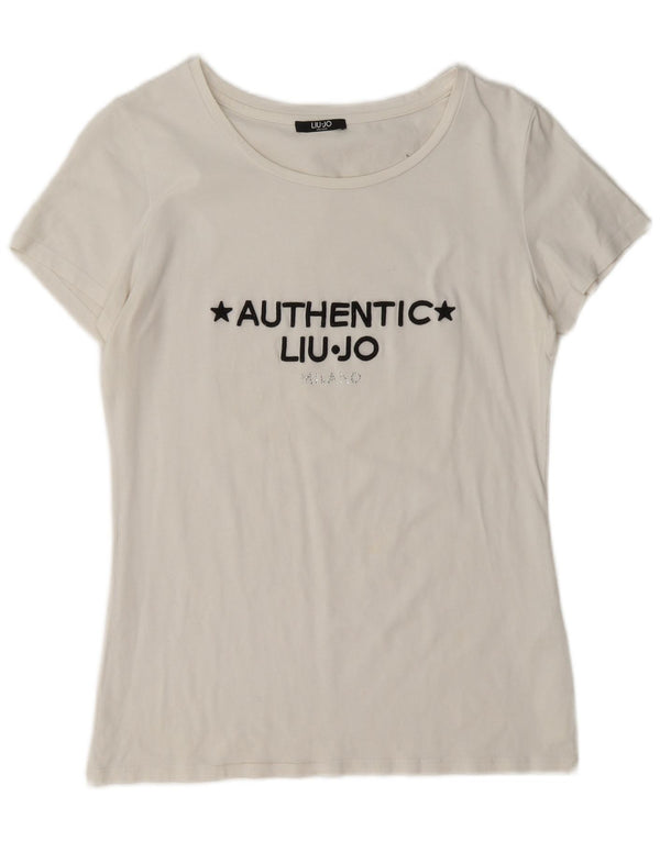 Liu Jo Femme Milano Graphic T-Shirt Top UK 14 Medium Blanc Coton