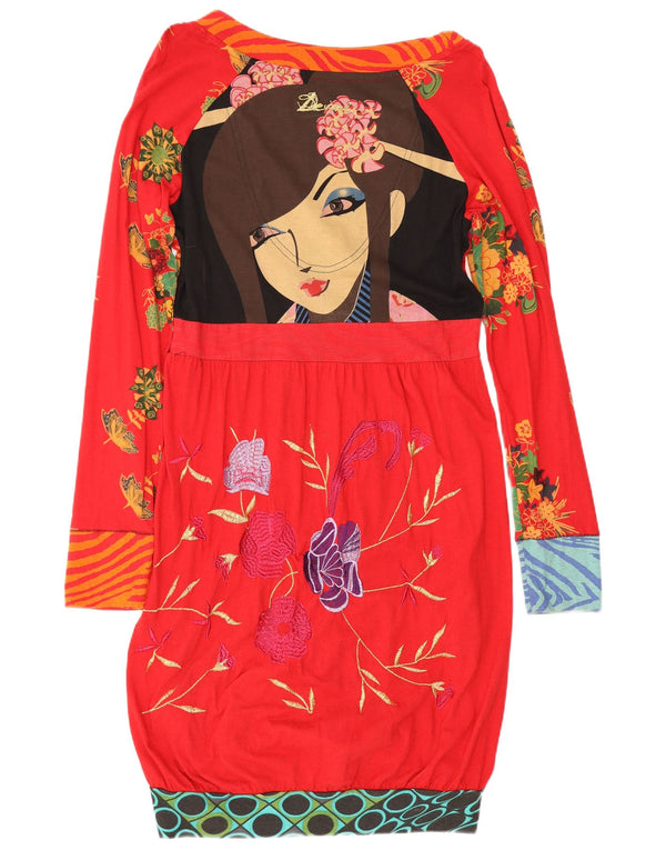Desigual Womens Graphic Long Sleeve Bubble Dress UK 18 XL Red Floral Cotton