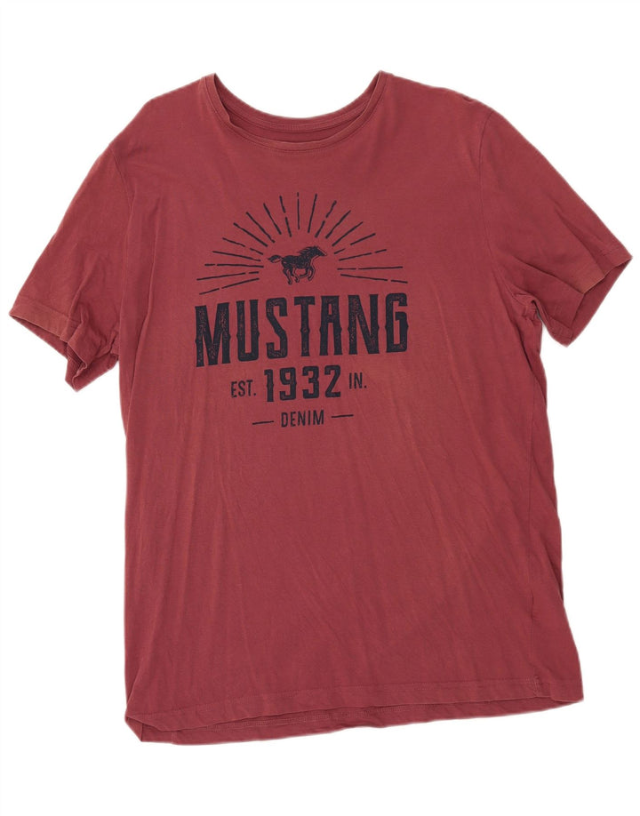 Mustang Mens Graphic T-Shirt Top XL Maroon Cotton