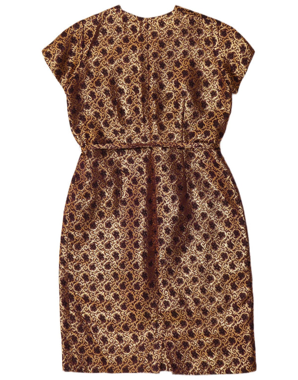 Vestito tubino vintage da donna UK 14 medio oro Paisley