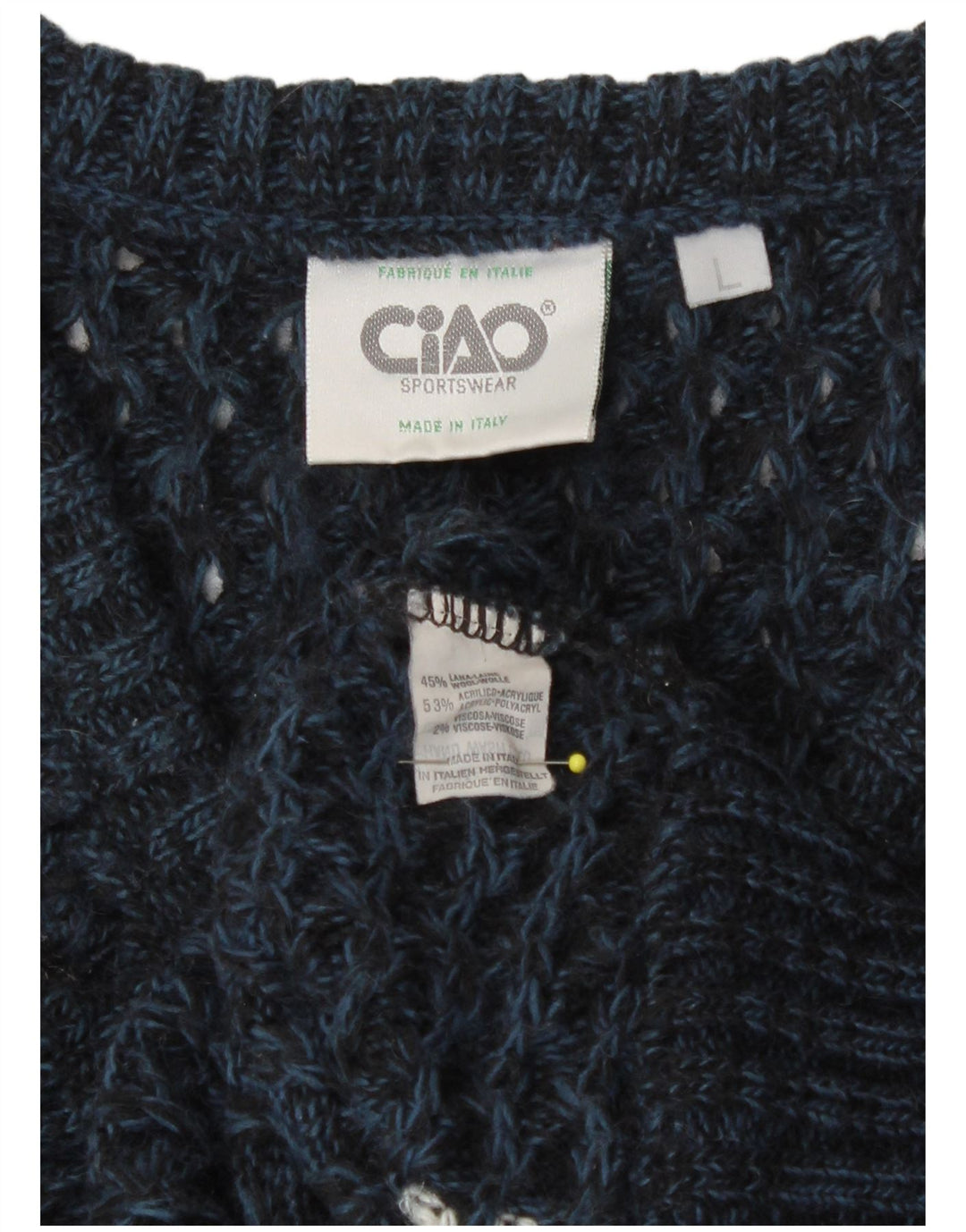 Ciao Mens V-Neck Jumper Sweater Large Blue Colourblock Acrylic