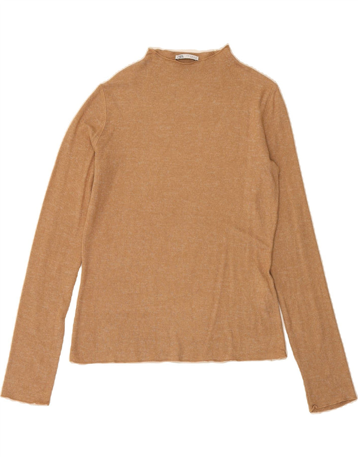 ZARA Womens Turtle Neck Jumper Sweater UK 14 Medium Brown Flecked Viscose Vintage Zara and Second-Hand Zara from Messina Hembry 