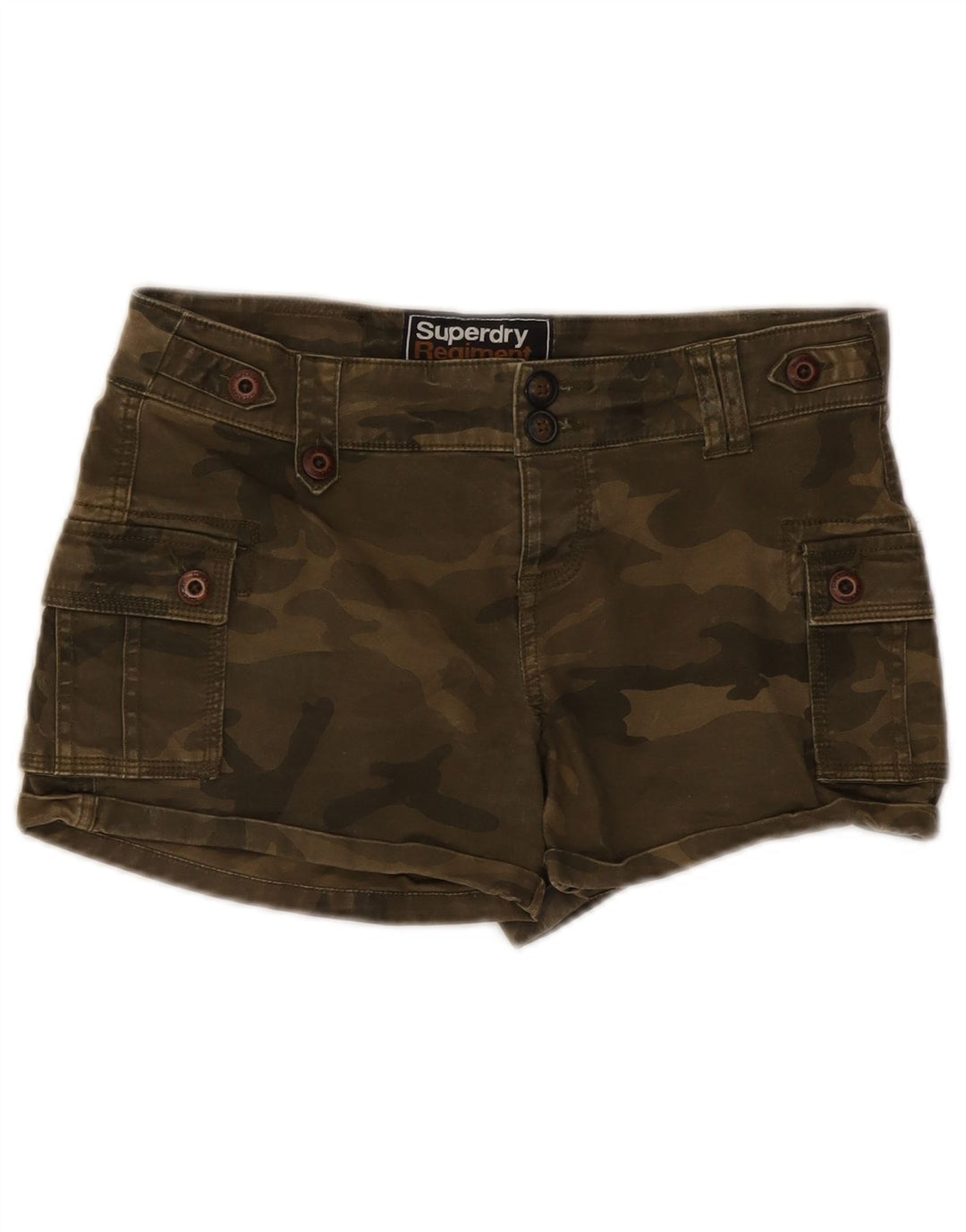 Superdry Womens Cargo Shorts Small W30 Khaki Camouflage Cotton