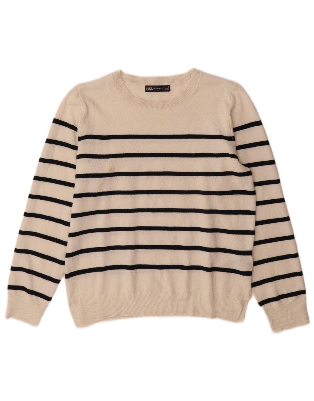 Marks & Spencer Womens Boat Neck Jumper Sweater UK 12 Medium White Striped