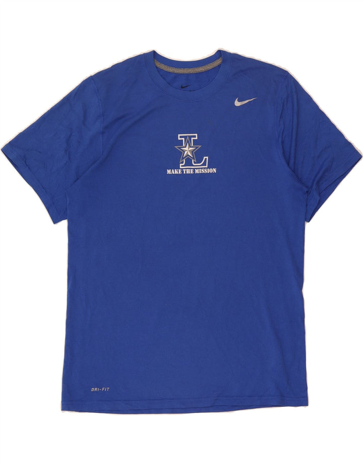 NIKE Mens Dri Fit Graphic T-Shirt Top Large Blue Polyester Vintage Nike and Second-Hand Nike from Messina Hembry 