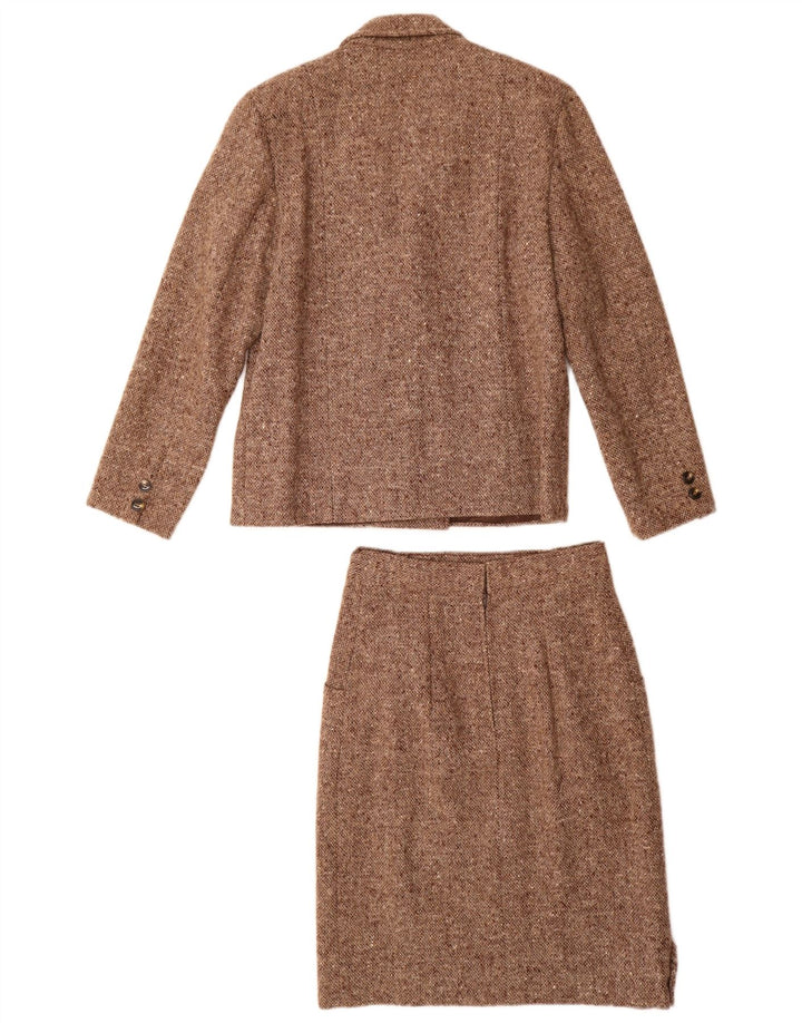 vintage Femme 2 Pièces Jupe Ensemble Moyen W24 Marron Moucheté