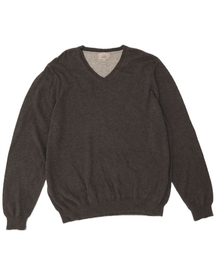 Marks & Spencer Mens Regular Fit V-Neck Jumper Sweater XL Grey Cotton