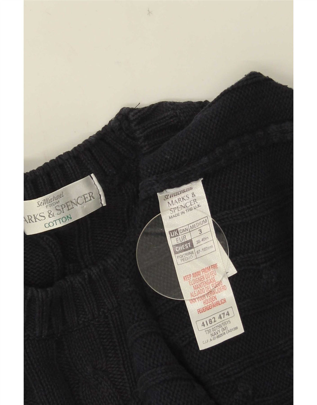 Marks & Spencer Mens Crew Neck Jumper Sweater Medium Navy Blue Cotton