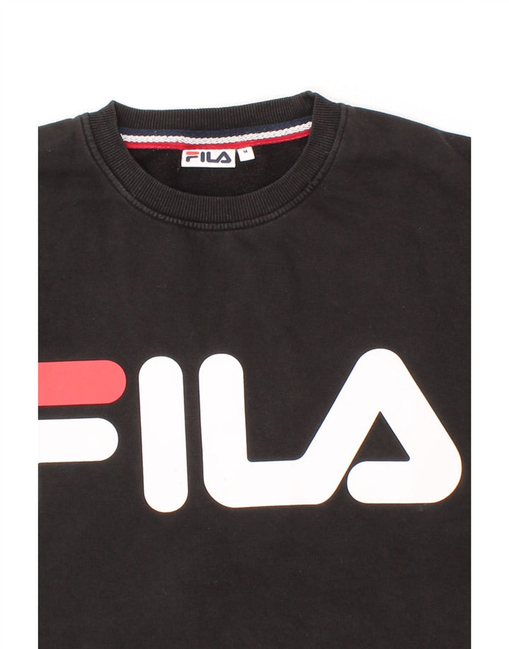 FILA Mens Graphic Sweatshirt Jumper Medium Black Cotton Vintage Fila and Second-Hand Fila from Messina Hembry 